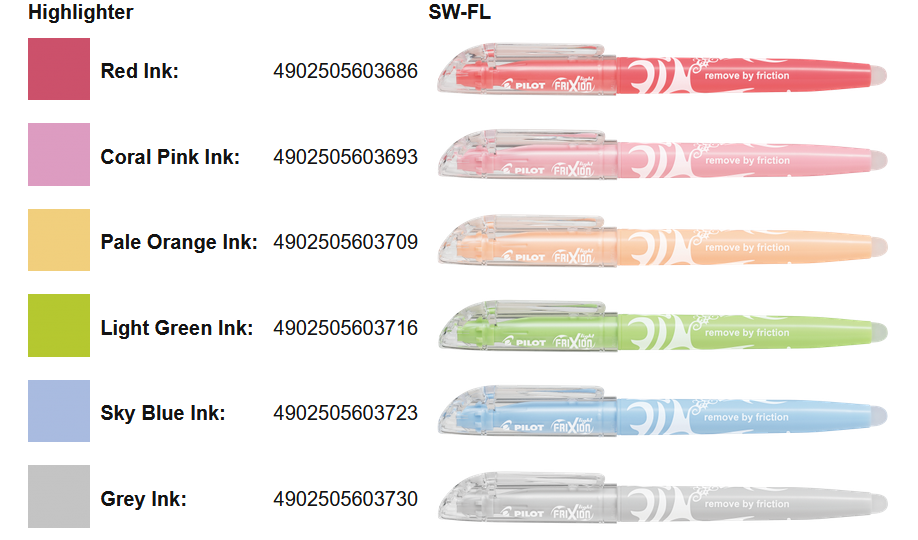Pilot Frixion Erasable Highlighters - Wallet of 13 Assorted Colours - Amanda Johnson & Co. Textbooks