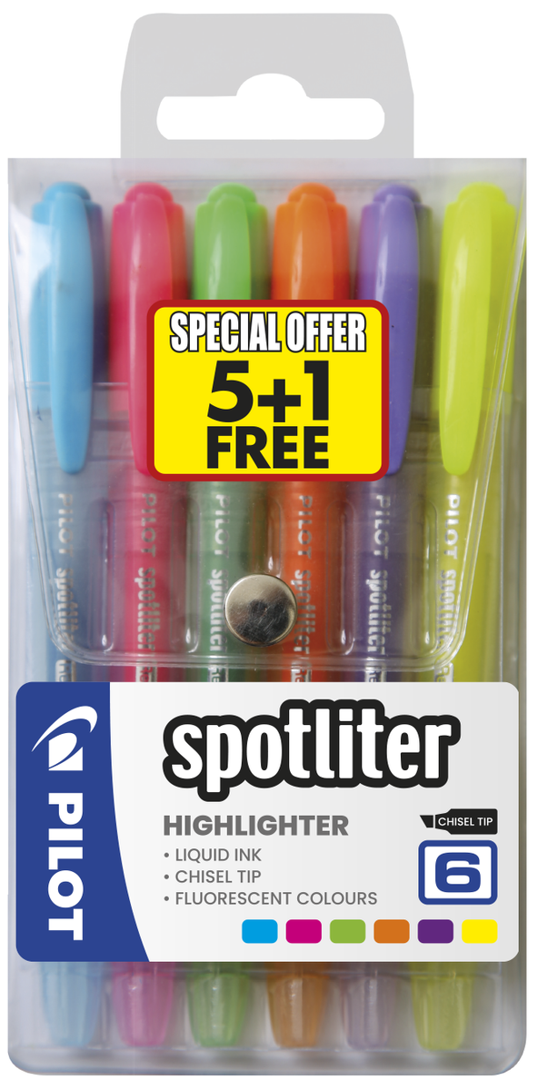Pilot Spotliter Highlighters - Wallet of 6 Colours (1 FREE) - Amanda Johnson & Co. Textbooks