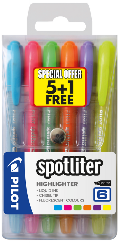 Pilot Spotliter Highlighters - Wallet of 6 Colours (1 FREE) - Amanda Johnson & Co. Textbooks